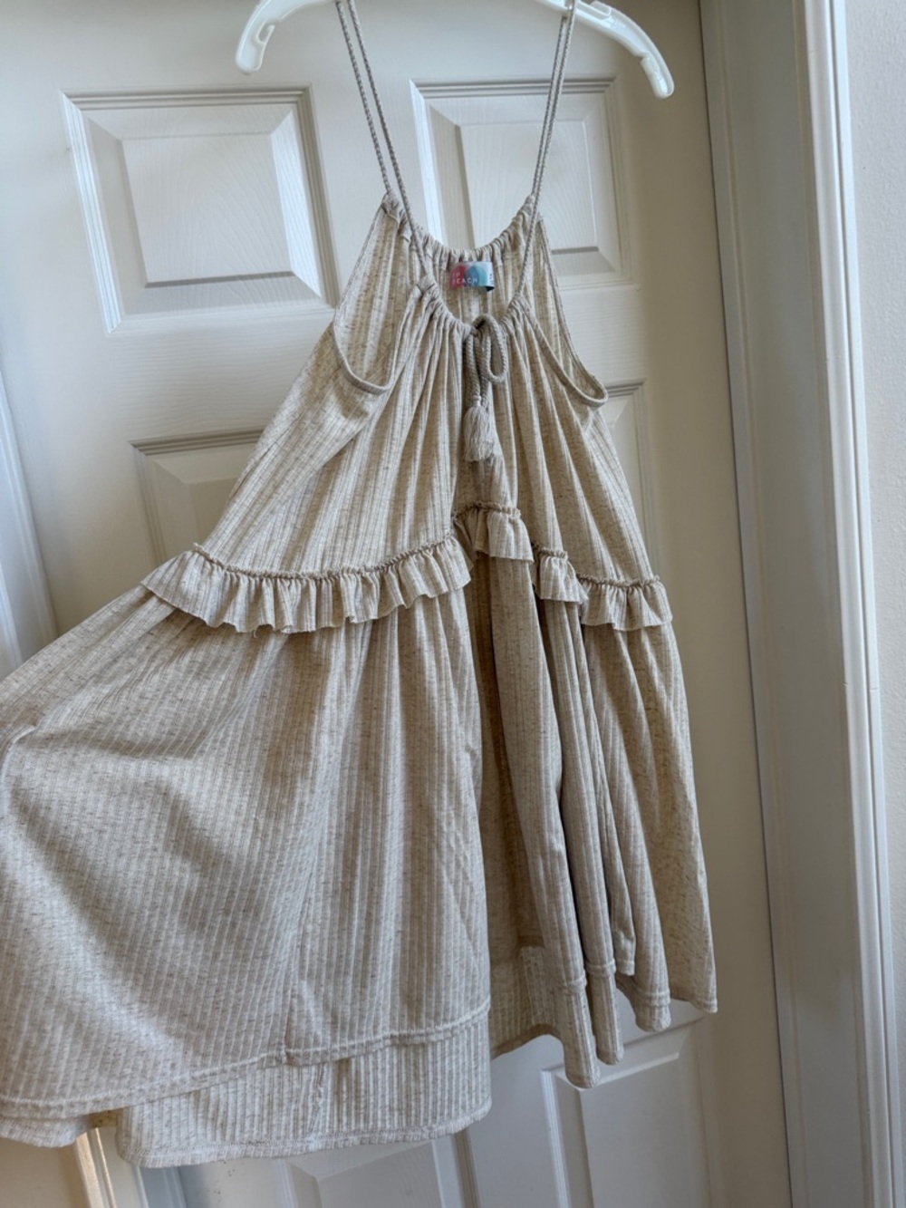 Free People FP Beach Cream Tiered Ruffle Mini Dress EUC